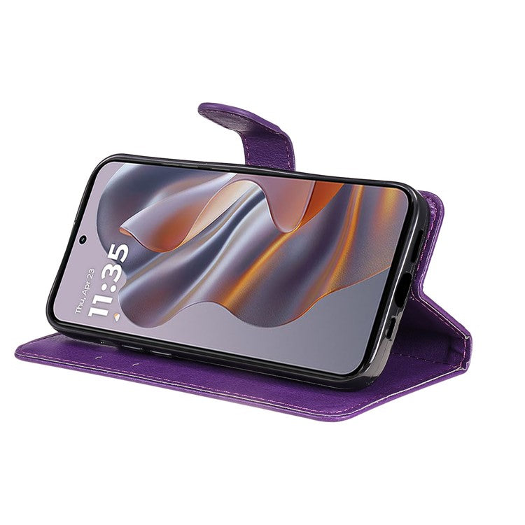 KT Leather Series-2 for Motorola Edge 50 Neo 5G Case Solid Color Leather Phone Cover Wallet Stand - Purple