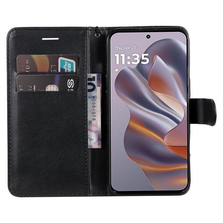 KT Leather Series-2 for Motorola Edge 50 Neo 5G Case Solid Color Leather Phone Cover Wallet Stand - Black