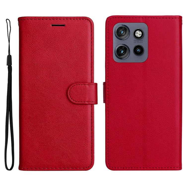 KT Leather Series-2 for Motorola Edge 50 Neo 5G Case Solid Color Leather Phone Cover Wallet Stand - Red