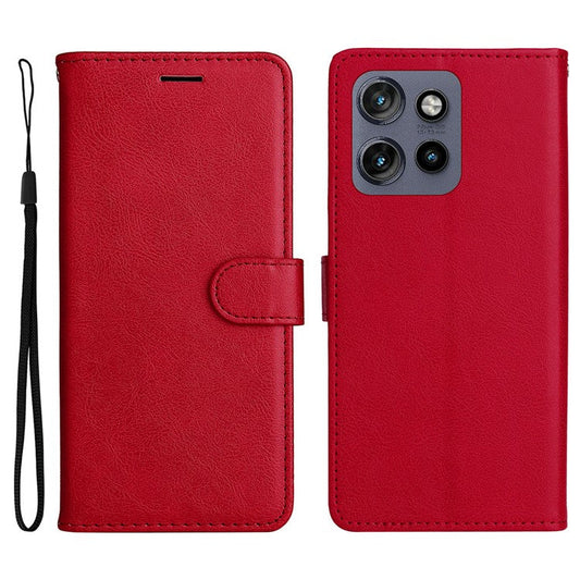 KT Leather Series-2 for Motorola Edge 50 Neo 5G Case Solid Color Leather Phone Cover Wallet Stand - Red