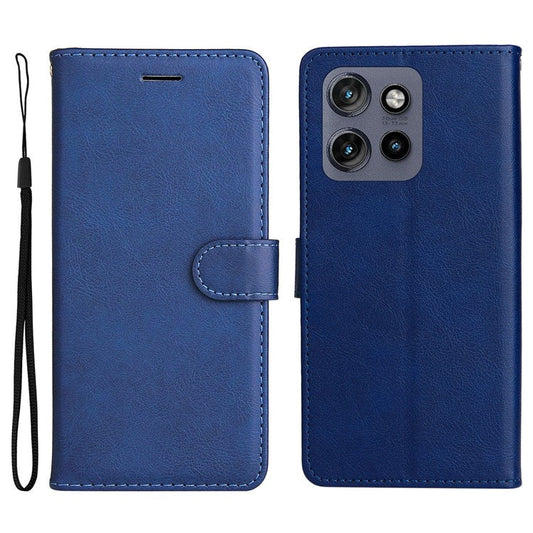 KT Leather Series-2 for Motorola Edge 50 Neo 5G Case Solid Color Leather Phone Cover Wallet Stand - Blue