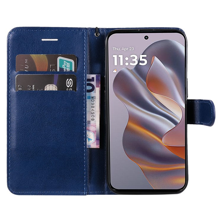 KT Leather Series-2 for Motorola Edge 50 Neo 5G Case Solid Color Leather Phone Cover Wallet Stand - Blue