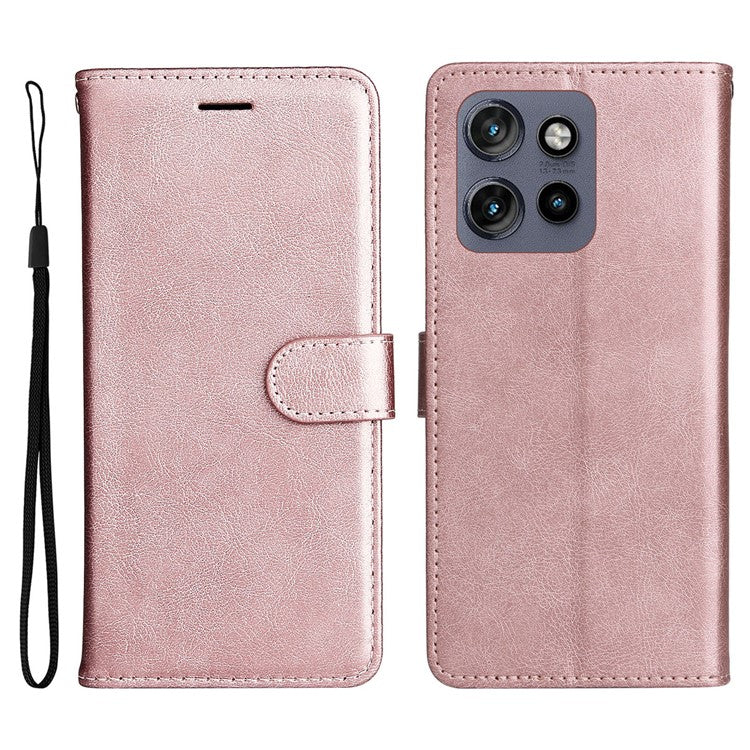 KT Leather Series-2 for Motorola Edge 50 Neo 5G Case Solid Color Leather Phone Cover Wallet Stand - Rose Gold