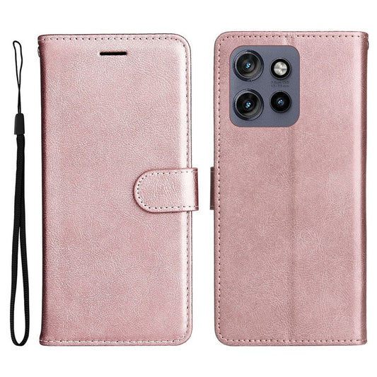 KT Leather Series-2 for Motorola Edge 50 Neo 5G Case Solid Color Leather Phone Cover Wallet Stand - Rose Gold