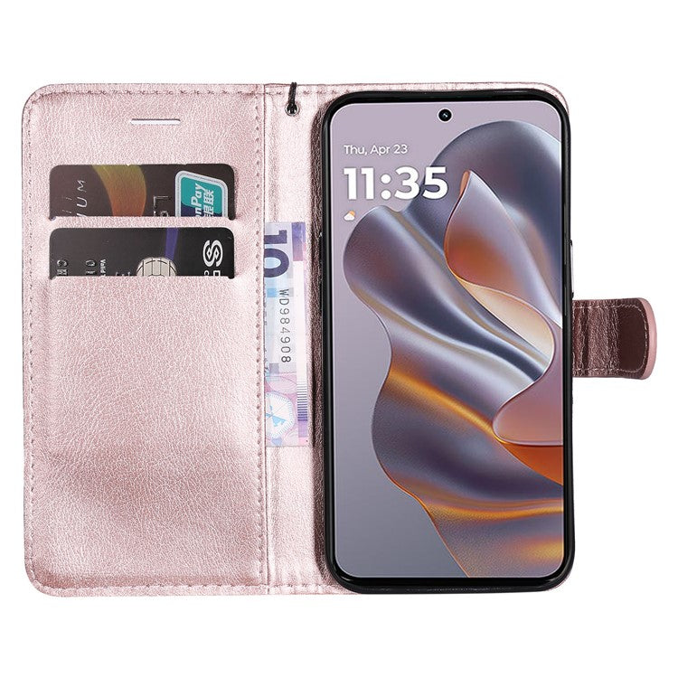 KT Leather Series-2 for Motorola Edge 50 Neo 5G Case Solid Color Leather Phone Cover Wallet Stand - Rose Gold