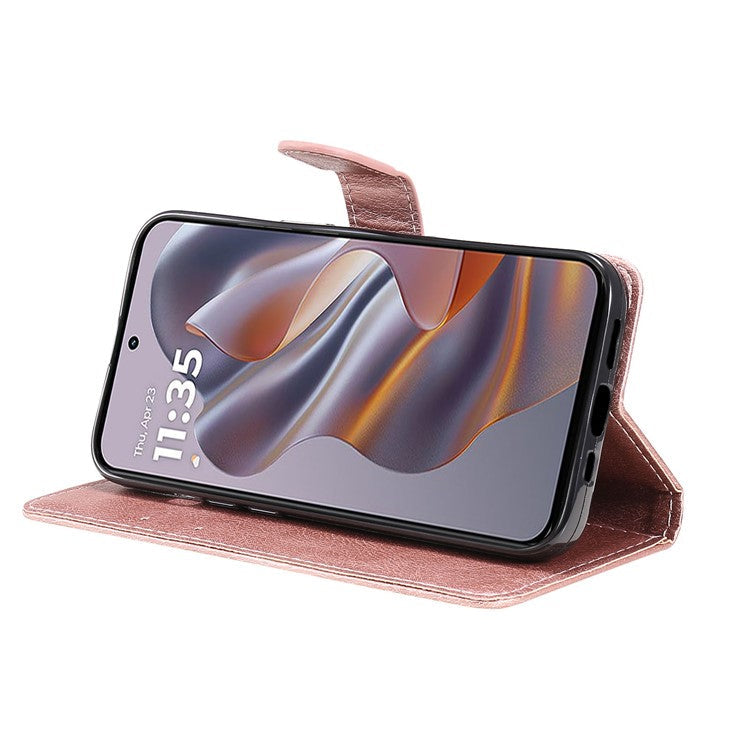 KT Leather Series-2 for Motorola Edge 50 Neo 5G Case Solid Color Leather Phone Cover Wallet Stand - Rose Gold