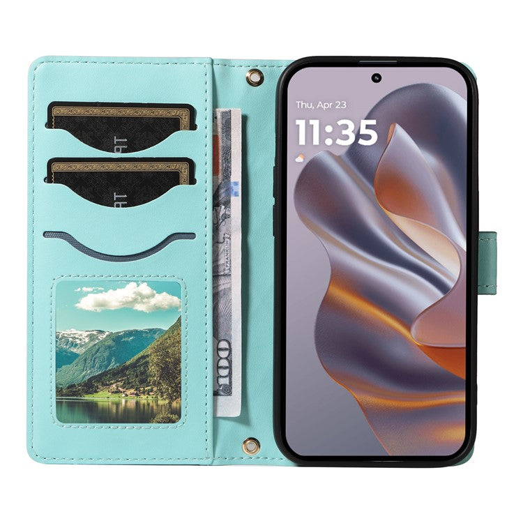 For Motorola Edge 50 Neo 5G / Moto S50 5G / Thinkphone 25 5G Case Wallet Rhombus Leather Phone Cover with Shoulder Strap, Wrist Strap - Green