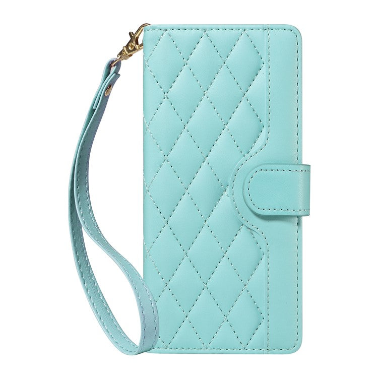 For Motorola Edge 50 Neo 5G / Moto S50 5G / Thinkphone 25 5G Case Wallet Rhombus Leather Phone Cover with Shoulder Strap, Wrist Strap - Green