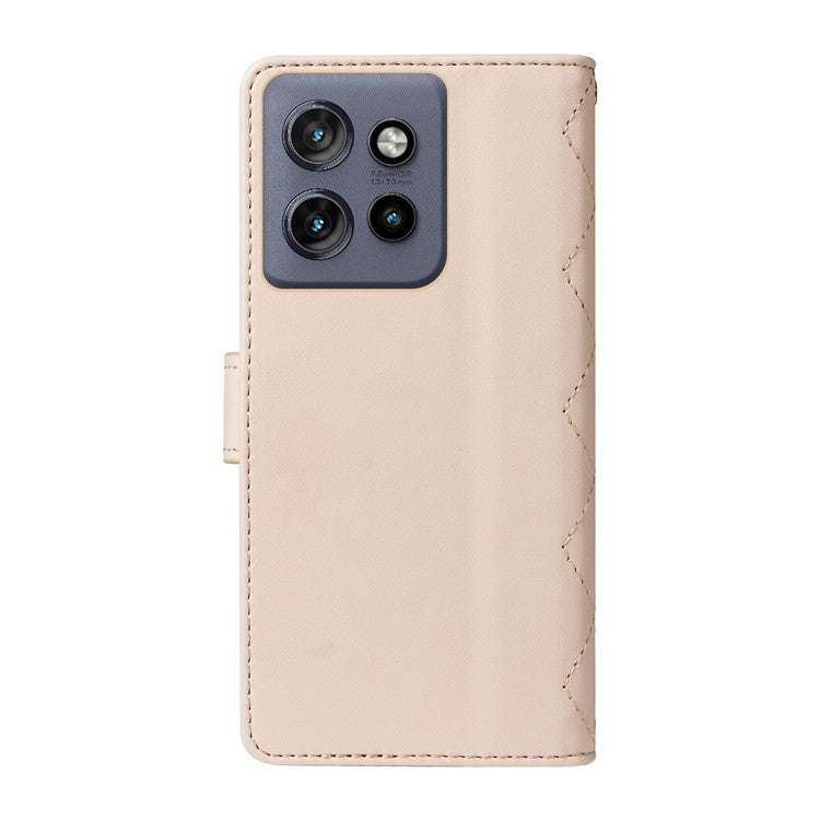 For Motorola Edge 50 Neo 5G / Moto S50 5G / Thinkphone 25 5G Case Wallet Rhombus Leather Phone Cover with Shoulder Strap, Wrist Strap - Apricot