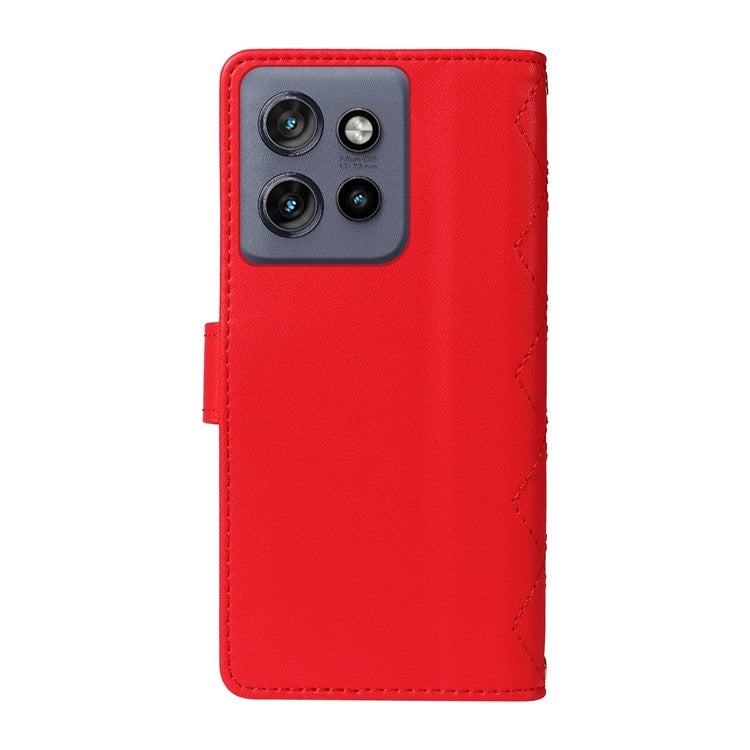 For Motorola Edge 50 Neo 5G / Moto S50 5G / Thinkphone 25 5G Case Wallet Rhombus Leather Phone Cover with Shoulder Strap, Wrist Strap - Red