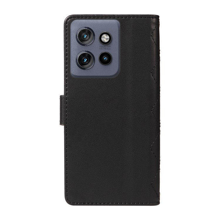 For Motorola Edge 50 Neo 5G / Moto S50 5G / Thinkphone 25 5G Case Wallet Rhombus Leather Phone Cover with Shoulder Strap, Wrist Strap - Black