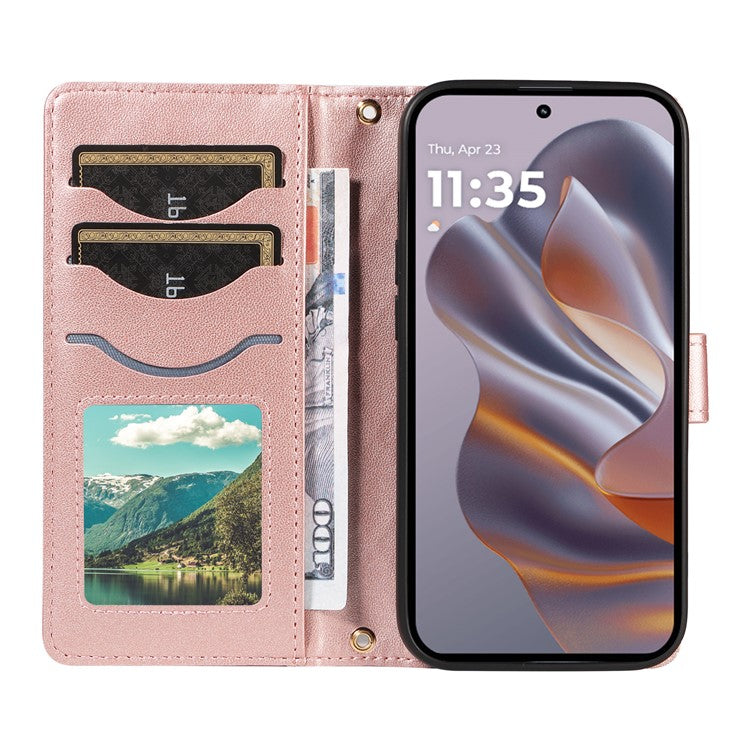 For Motorola Edge 50 Neo 5G / Moto S50 5G / Thinkphone 25 5G Case Wallet Rhombus Leather Phone Cover with Shoulder Strap, Wrist Strap - Rose Gold
