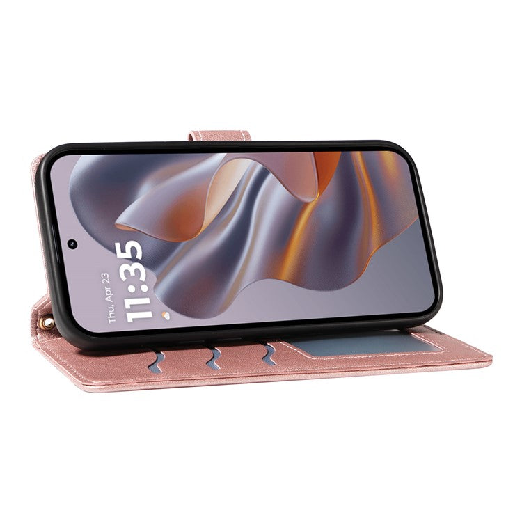 For Motorola Edge 50 Neo 5G / Moto S50 5G / Thinkphone 25 5G Case Wallet Rhombus Leather Phone Cover with Shoulder Strap, Wrist Strap - Rose Gold