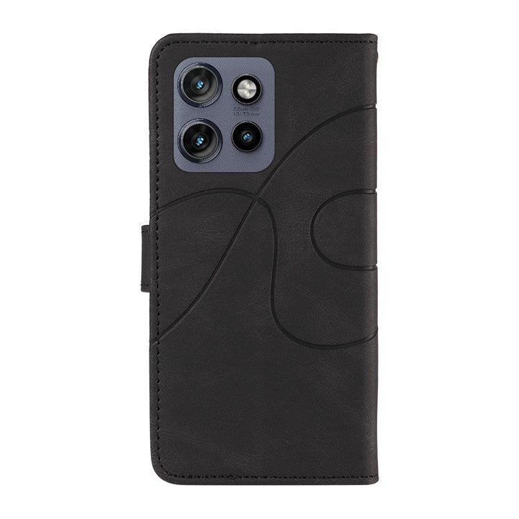 For Motorola Edge 50 Neo 5G Case Stand Wallet Leather Phone Cover Curved Line Wrist Strap - Black