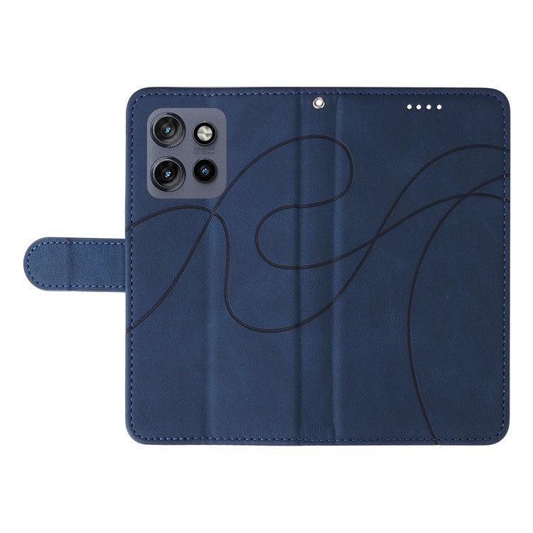 For Motorola Edge 50 Neo 5G Case Stand Wallet Leather Phone Cover Curved Line Wrist Strap - Blue