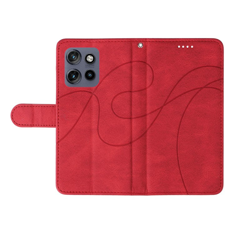 For Motorola Edge 50 Neo 5G Case Stand Wallet Leather Phone Cover Curved Line Wrist Strap - Red