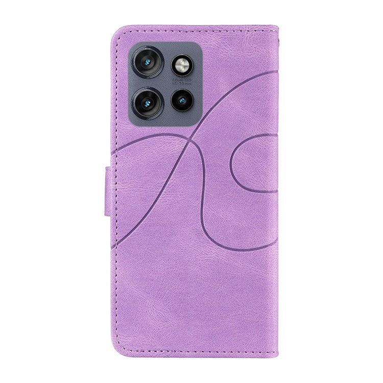 For Motorola Edge 50 Neo 5G Case Stand Wallet Leather Phone Cover Curved Line Wrist Strap - Purple