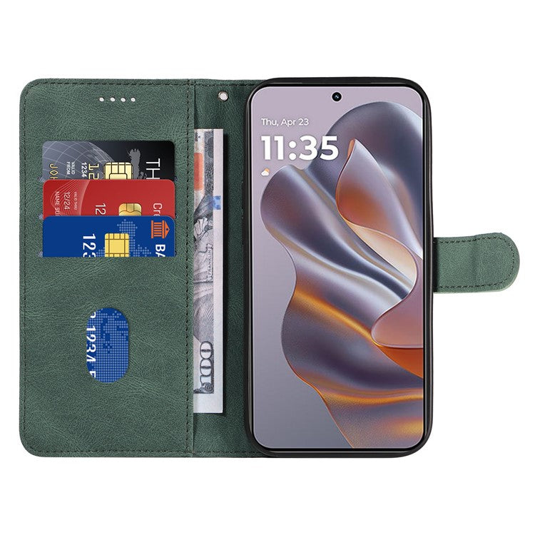 For Motorola Edge 50 Neo 5G Case Stand Wallet Leather Phone Cover Curved Line Wrist Strap - Green