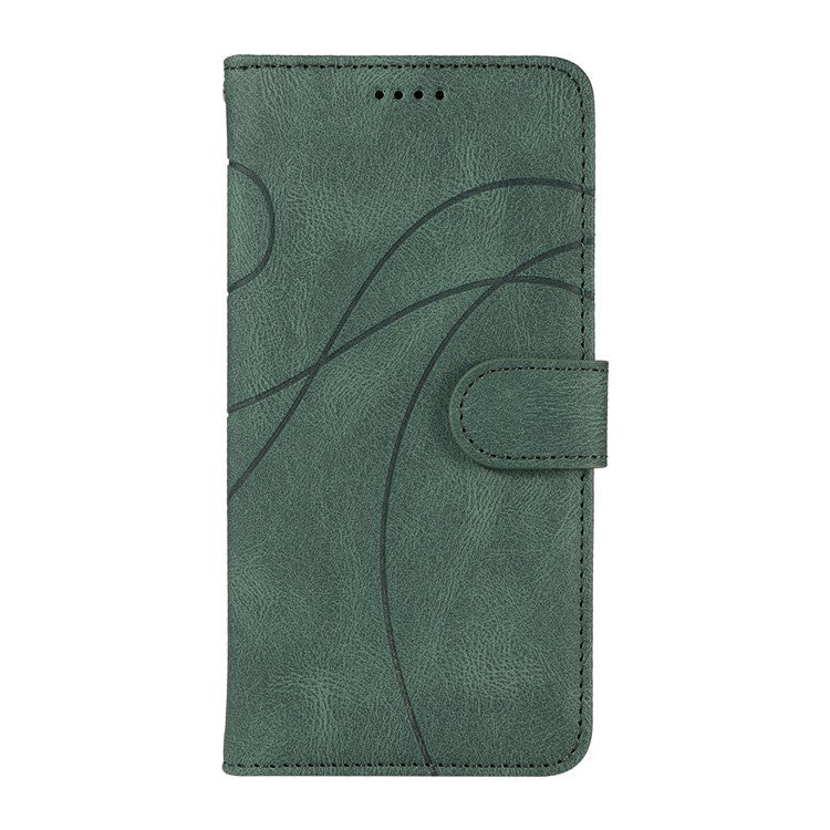 For Motorola Edge 50 Neo 5G Case Stand Wallet Leather Phone Cover Curved Line Wrist Strap - Green