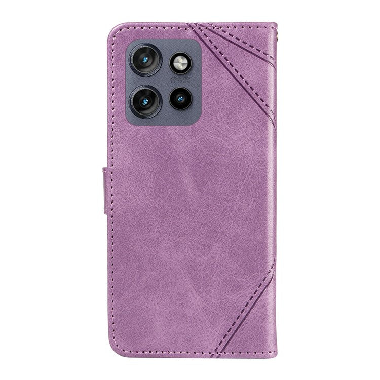 For Motorola Edge 50 Neo 5G Case Leather Geometric Line Wallet Phone Cover with Wrist Strap - Purple