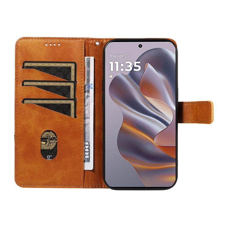 For Motorola Edge 50 Neo 5G Case Leather Geometric Line Wallet Phone Cover with Wrist Strap - Brown