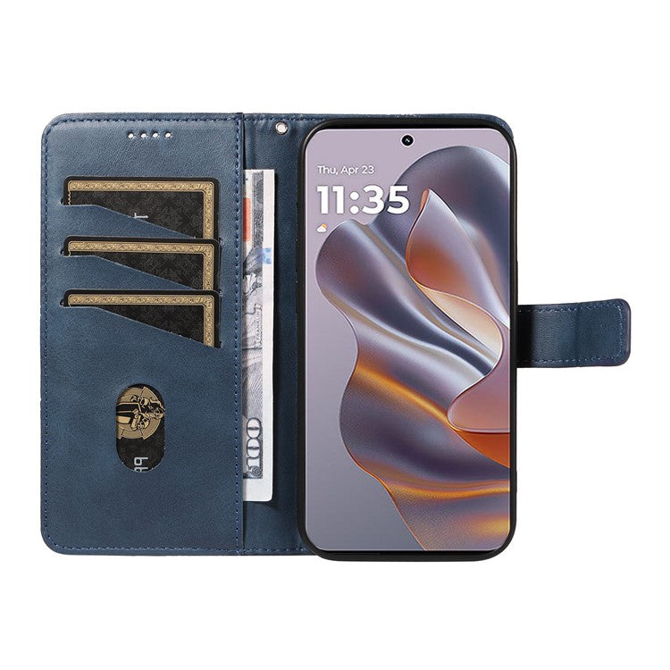 For Motorola Edge 50 Neo 5G Case Leather Geometric Line Wallet Phone Cover with Wrist Strap - Blue