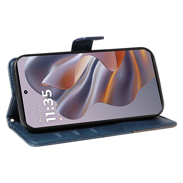 For Motorola Edge 50 Neo 5G Case Leather Geometric Line Wallet Phone Cover with Wrist Strap - Blue