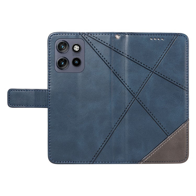 For Motorola Edge 50 Neo 5G Case Leather Geometric Line Wallet Phone Cover with Wrist Strap - Blue