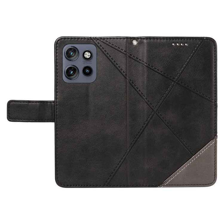 For Motorola Edge 50 Neo 5G Case Leather Geometric Line Wallet Phone Cover with Wrist Strap - Black