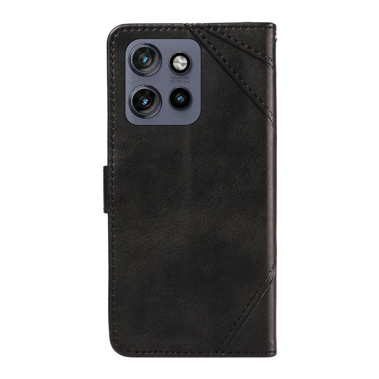 For Motorola Edge 50 Neo 5G Case Leather Geometric Line Wallet Phone Cover with Wrist Strap - Black