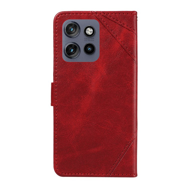 For Motorola Edge 50 Neo 5G Case Leather Geometric Line Wallet Phone Cover with Wrist Strap - Red