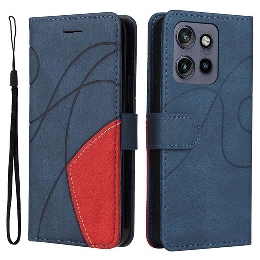 KT Leather Series-1 For Motorola Edge 50 Neo 5G / Moto S50 5G / Thinkphone 25 5G Leather Case Color Splicing Phone Cover Wallet Stand - Blue