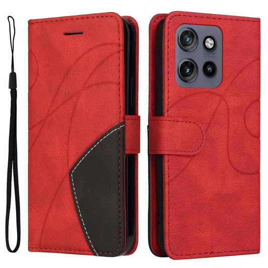KT Leather Series-1 For Motorola Edge 50 Neo 5G / Moto S50 5G / Thinkphone 25 5G Leather Case Color Splicing Phone Cover Wallet Stand - Red
