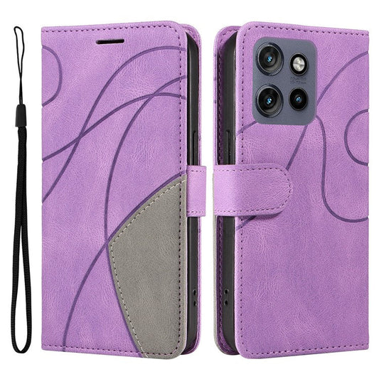KT Leather Series-1 For Motorola Edge 50 Neo 5G / Moto S50 5G / Thinkphone 25 5G Leather Case Color Splicing Phone Cover Wallet Stand - Light Purple