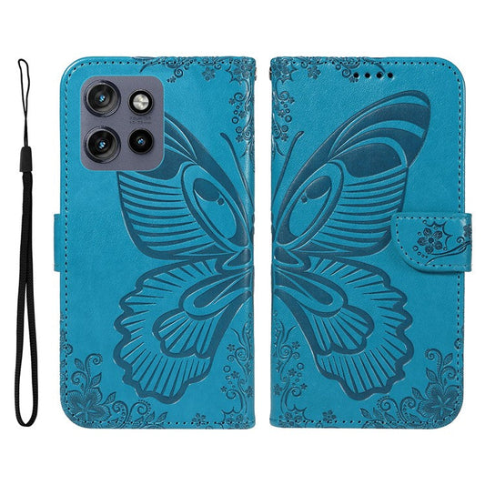 For Motorola Edge 50 Neo 5G / Moto S50 5G / Thinkphone 25 5G Case Butterfly Pattern Leather Wallet Flip Phone Cover - Blue