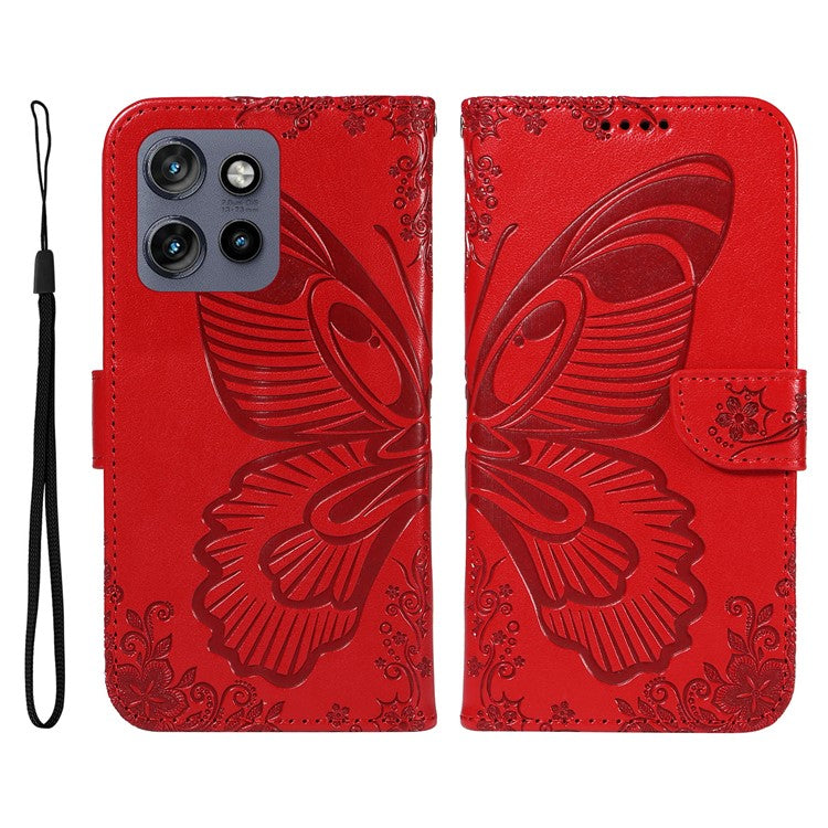 For Motorola Edge 50 Neo 5G / Moto S50 5G / Thinkphone 25 5G Case Butterfly Pattern Leather Wallet Flip Phone Cover - Red