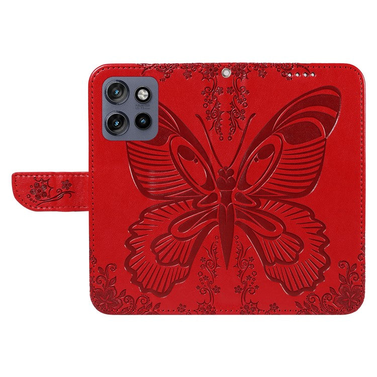 For Motorola Edge 50 Neo 5G / Moto S50 5G / Thinkphone 25 5G Case Butterfly Pattern Leather Wallet Flip Phone Cover - Red