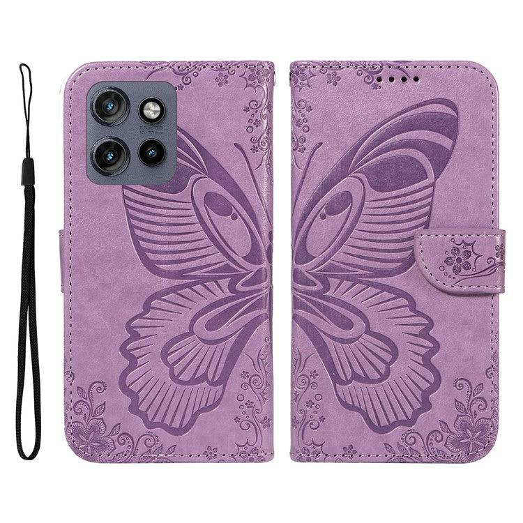 For Motorola Edge 50 Neo 5G / Moto S50 5G / Thinkphone 25 5G Case Butterfly Pattern Leather Wallet Flip Phone Cover - Purple