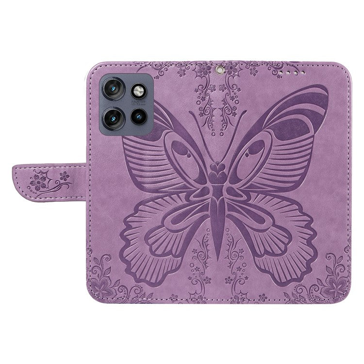 For Motorola Edge 50 Neo 5G / Moto S50 5G / Thinkphone 25 5G Case Butterfly Pattern Leather Wallet Flip Phone Cover - Purple