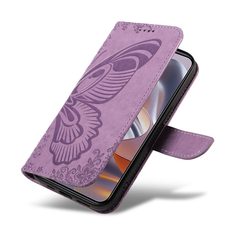 For Motorola Edge 50 Neo 5G / Moto S50 5G / Thinkphone 25 5G Case Butterfly Pattern Leather Wallet Flip Phone Cover - Purple
