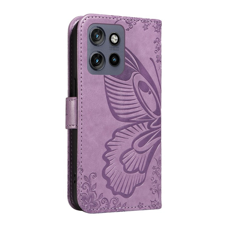 For Motorola Edge 50 Neo 5G / Moto S50 5G / Thinkphone 25 5G Case Butterfly Pattern Leather Wallet Flip Phone Cover - Purple