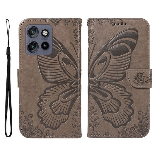 For Motorola Edge 50 Neo 5G / Moto S50 5G / Thinkphone 25 5G Case Butterfly Pattern Leather Wallet Flip Phone Cover - Grey
