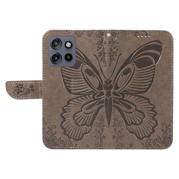 For Motorola Edge 50 Neo 5G / Moto S50 5G / Thinkphone 25 5G Case Butterfly Pattern Leather Wallet Flip Phone Cover - Grey