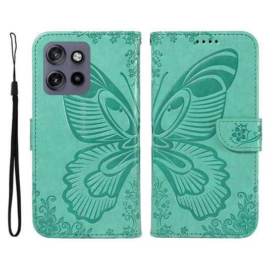 For Motorola Edge 50 Neo 5G / Moto S50 5G / Thinkphone 25 5G Case Butterfly Pattern Leather Wallet Flip Phone Cover - Green