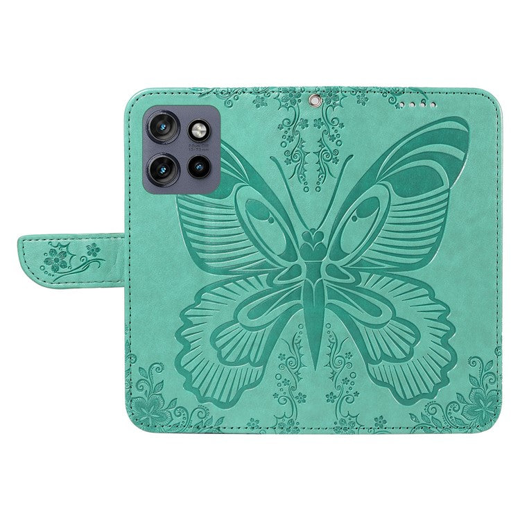 For Motorola Edge 50 Neo 5G / Moto S50 5G / Thinkphone 25 5G Case Butterfly Pattern Leather Wallet Flip Phone Cover - Green