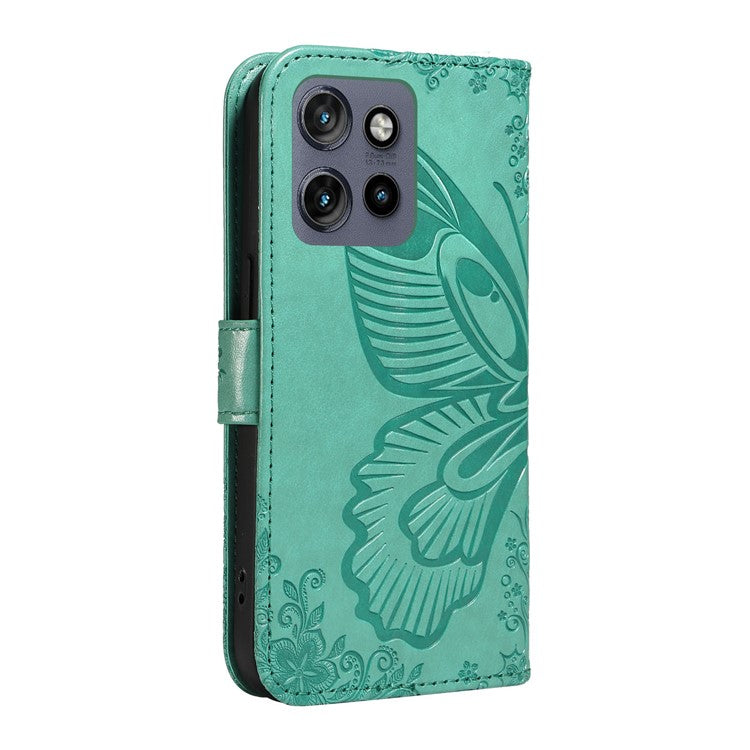 For Motorola Edge 50 Neo 5G / Moto S50 5G / Thinkphone 25 5G Case Butterfly Pattern Leather Wallet Flip Phone Cover - Green