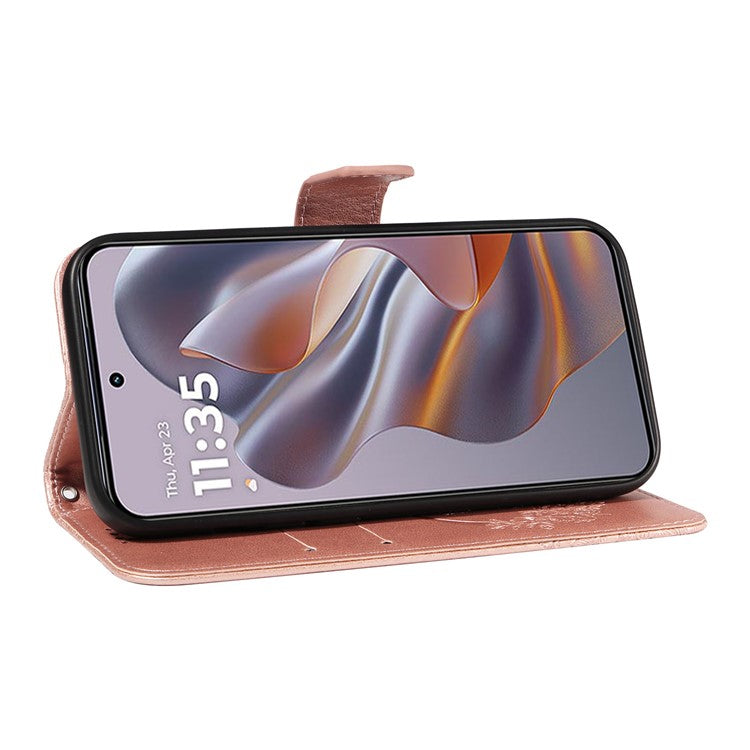 For Motorola Edge 50 Neo 5G / Moto S50 5G / Thinkphone 25 5G Case Butterfly Pattern Leather Wallet Flip Phone Cover - Rose Gold