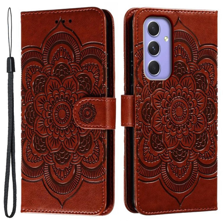 For Samsung Galaxy S24+ Case PU Leather Mandala Imprinted Design Wallet Phone Cover - Brown