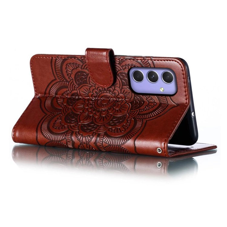 For Samsung Galaxy S24+ Case PU Leather Mandala Imprinted Design Wallet Phone Cover - Brown