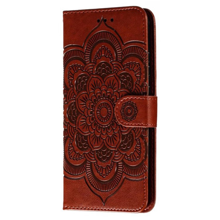 For Samsung Galaxy S24+ Case PU Leather Mandala Imprinted Design Wallet Phone Cover - Brown